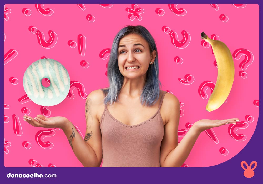 mulher com cara de dúvida e elementos alusivos ao sexo anal