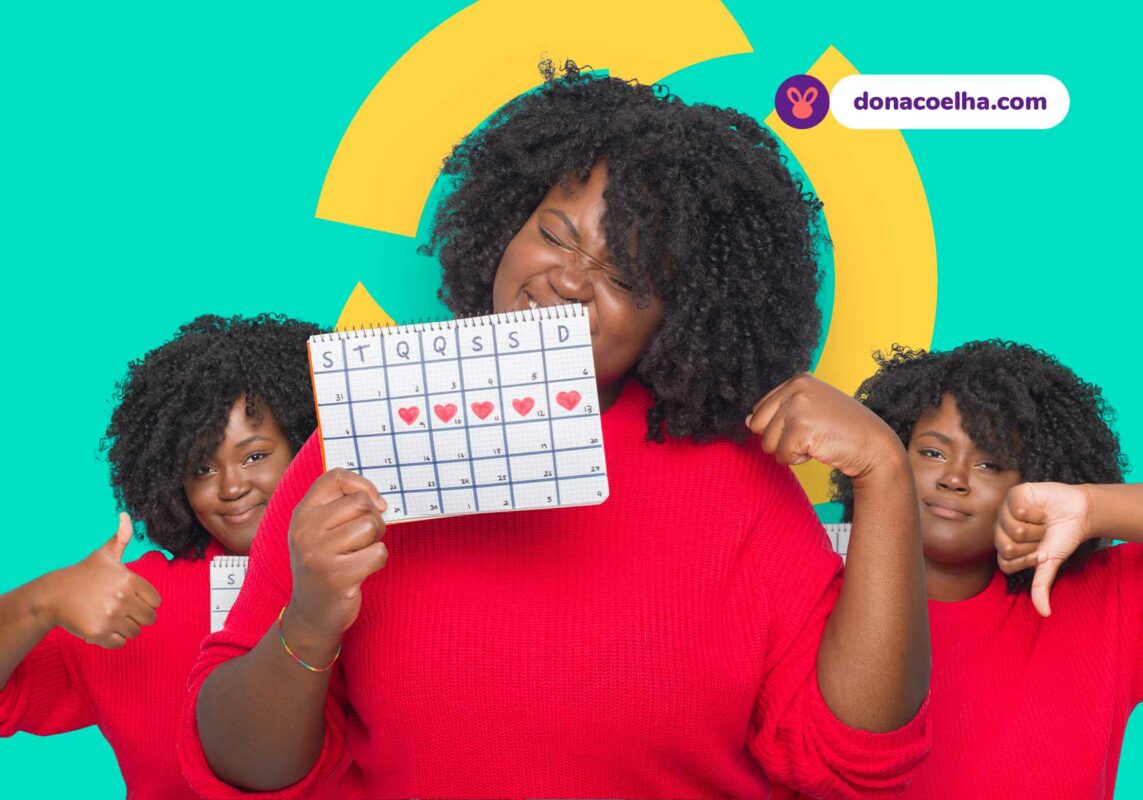 Mulher segurando calendário de ciclo menstrual